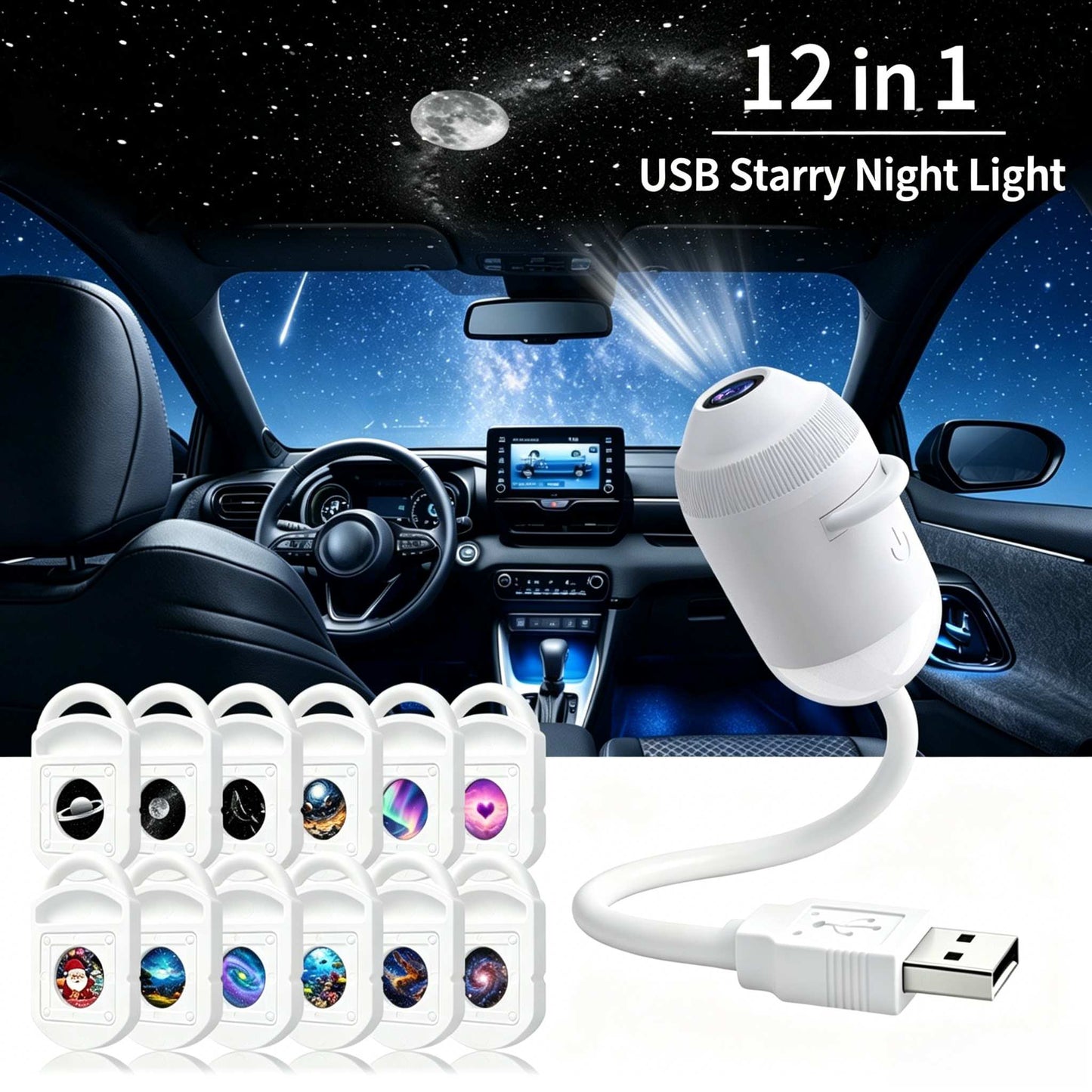 5D Mini Galaxy Star Projector – Dynamic Ambient Light for Bedroom, Car & Home