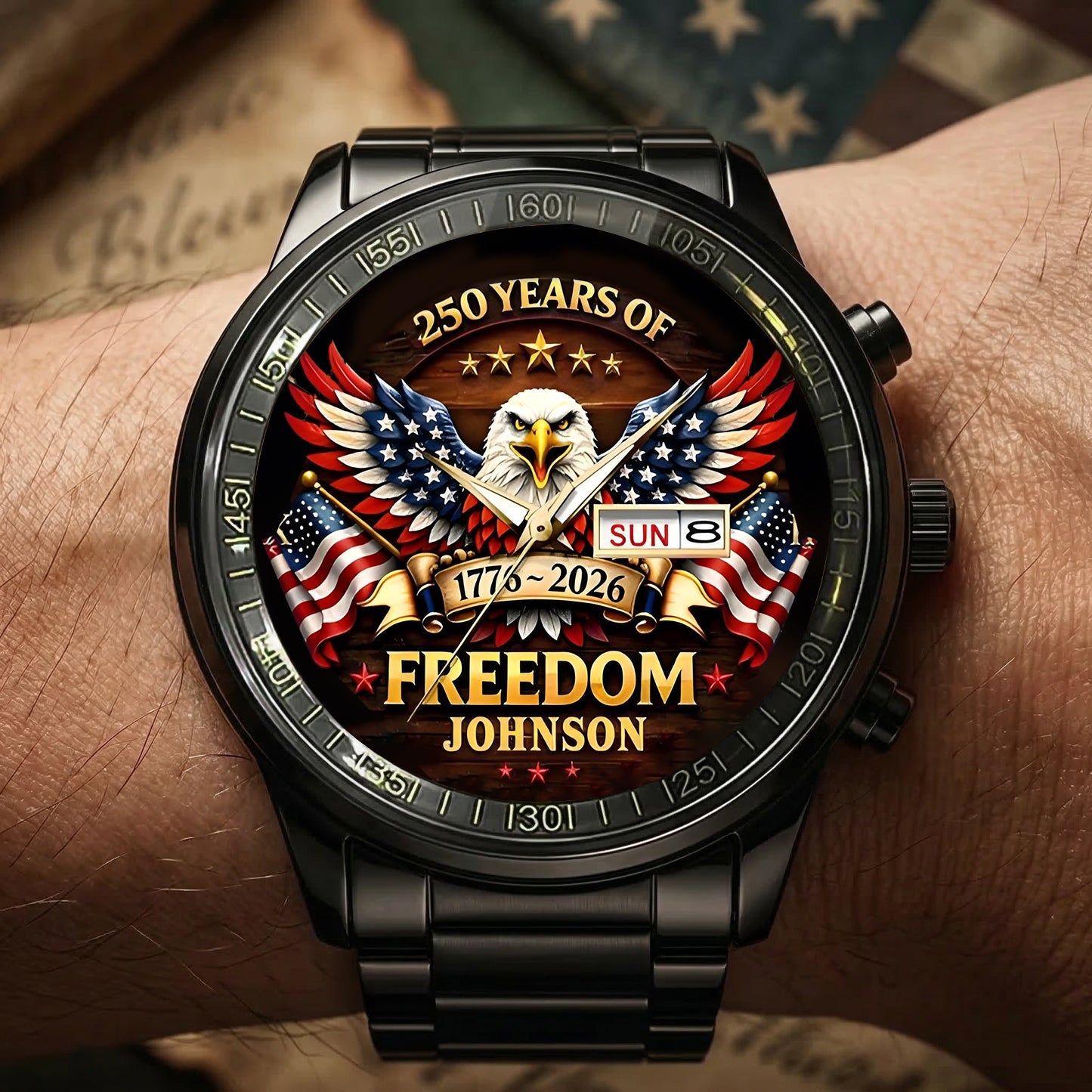 🔥49% OFF NOW - Personalized "250 Years of Freedom" Commemorative Men's Watch | Custom Family Name Eagle Timepiece