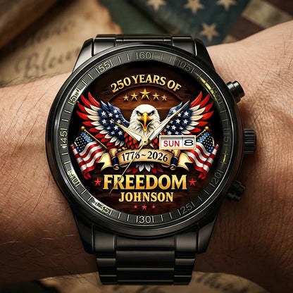 🔥49% OFF NOW - Personalized "250 Years of Freedom" Commemorative Men's Watch | Custom Family Name Eagle Timepiece