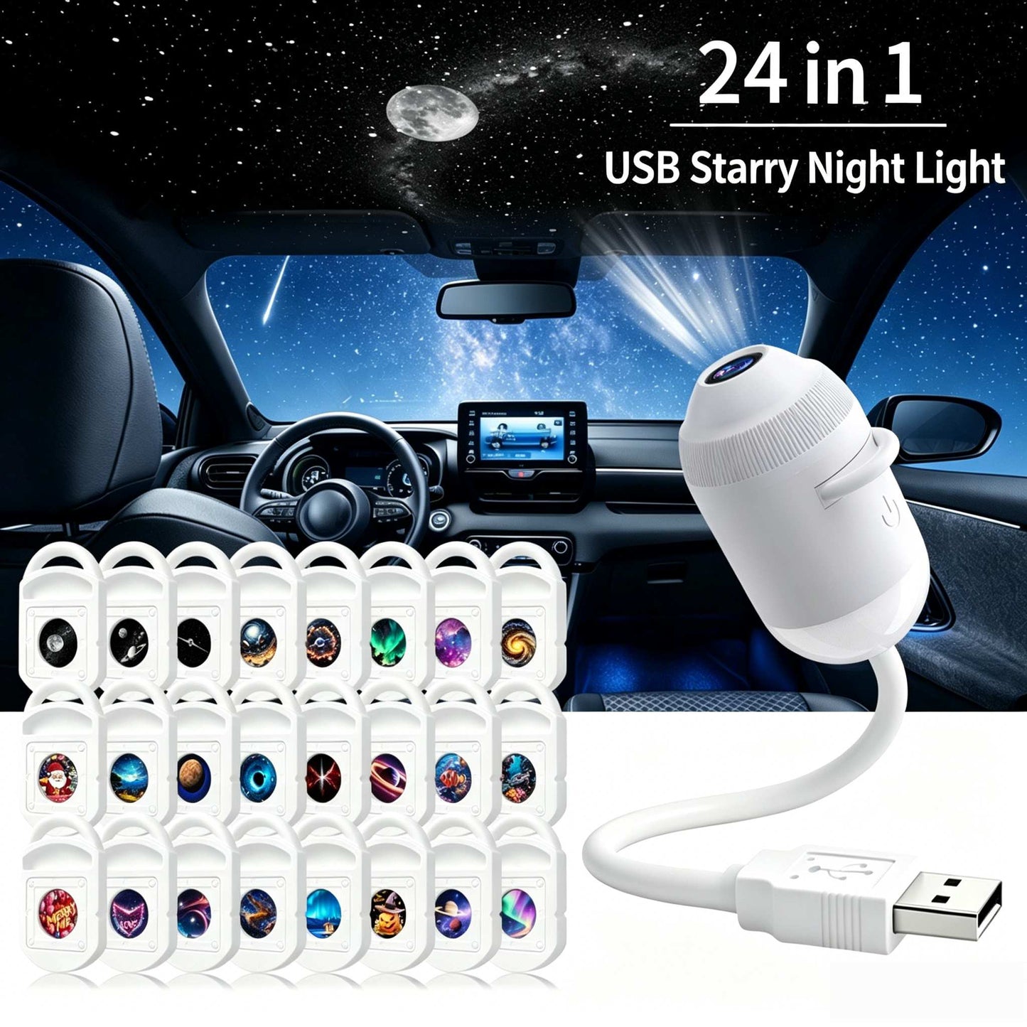 5D Mini Galaxy Star Projector – Dynamic Ambient Light for Bedroom, Car & Home