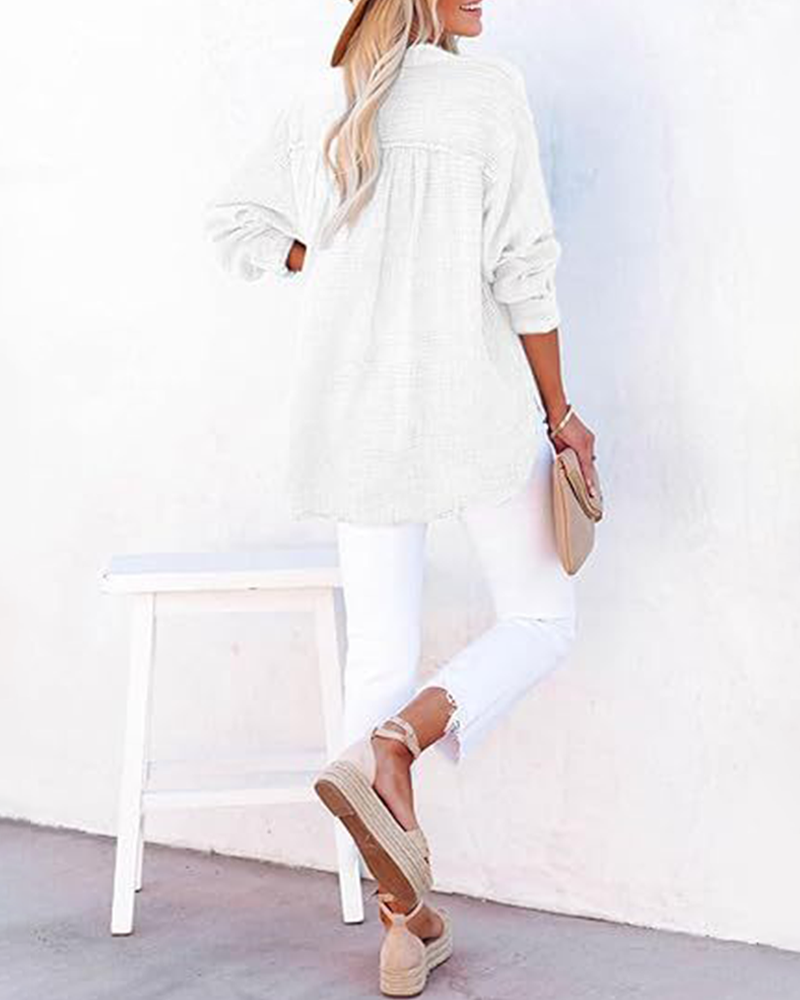 Womens Casual Button V Neck Long Sleeve Shirts Solid Blouses Tops