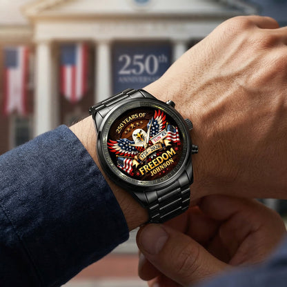 🔥49% OFF NOW - Personalized "250 Years of Freedom" Commemorative Men's Watch | Custom Family Name Eagle Timepiece