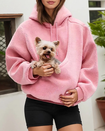 Women's Pet Pocket Hoodie Oversized Plush Carrier Pullover