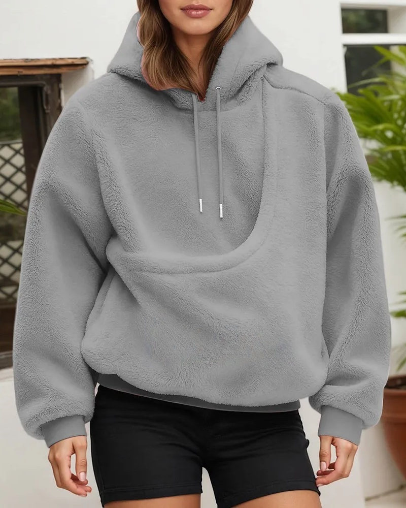 Women's Pet Pocket Hoodie Oversized Plush Carrier Pullover