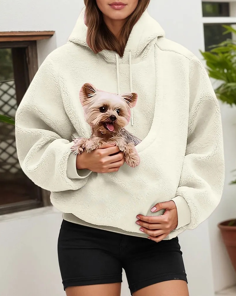 Women's Pet Pocket Hoodie Oversized Plush Carrier Pullover