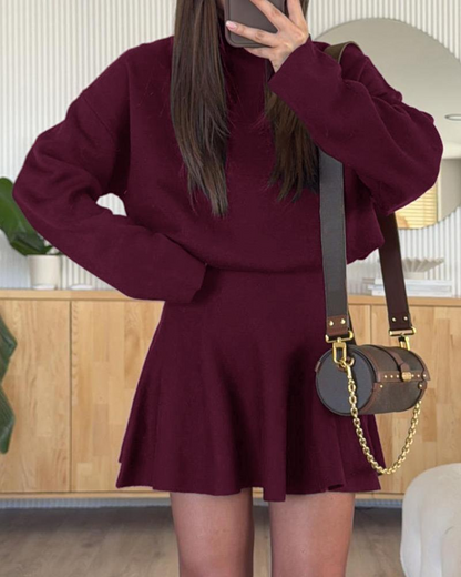 Women's semi-collared long-sleeved knitted loose-fitting one-piece sweater dress