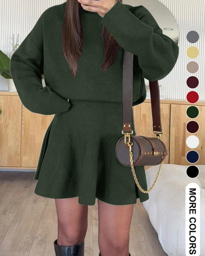 Women's semi-collared long-sleeved knitted loose-fitting one-piece sweater dress