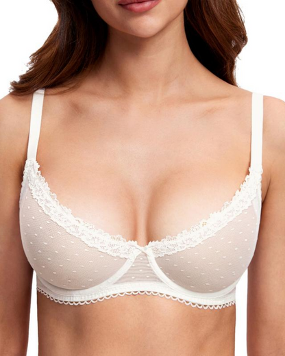 Women's Balconette Lace Bra See Through Demi Sheer