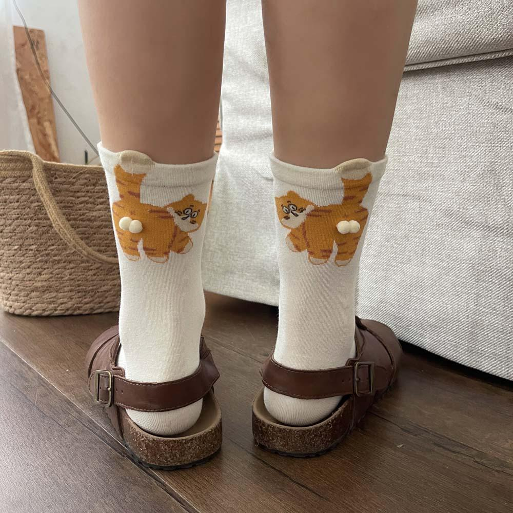 3 Pairs Cute Cat Socks with Pom Poms Soft Cotton