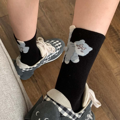 3 Pairs Cute Cat Socks with Pom Poms Soft Cotton