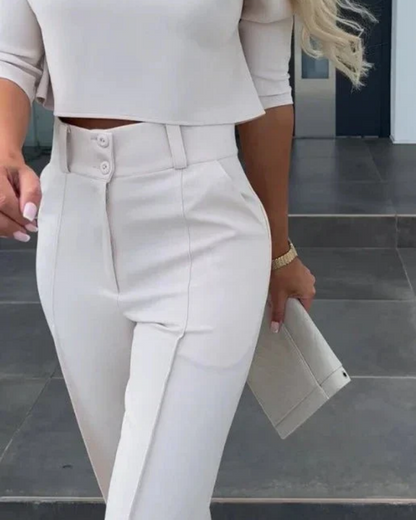 Women's Wide-Leg Commuter Pants with Double Button Front