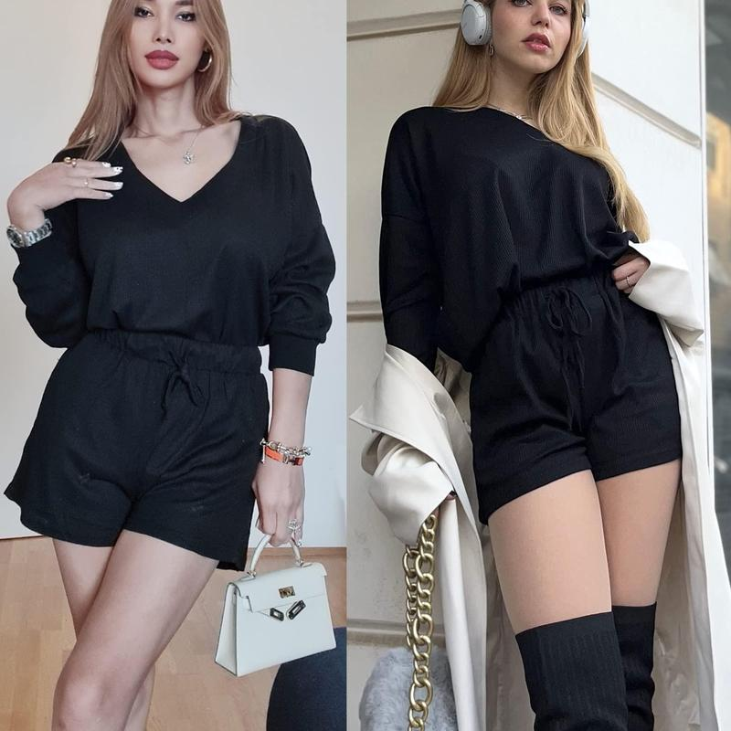 Women's V Neck Pajama Set Long Sleeve Sleepwear