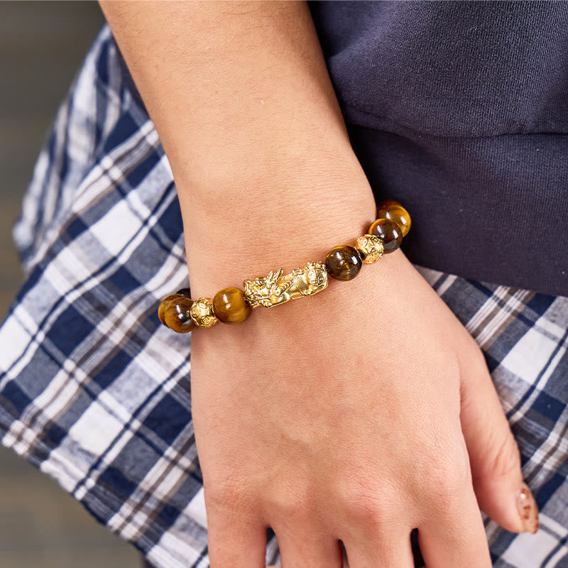 FuAttract Courage & Abundance Natural Tiger's Eye Feng Shui Pixiu Bracelet