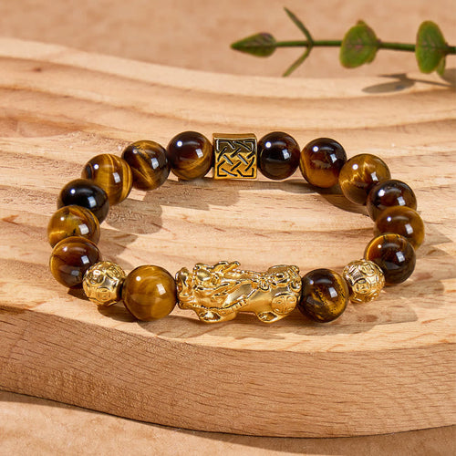 FuAttract Courage & Abundance Natural Tiger's Eye Feng Shui Pixiu Bracelet