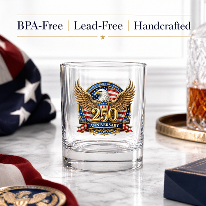 250th Anniversary American Patriotic Whiskey Glass 1776-2026
