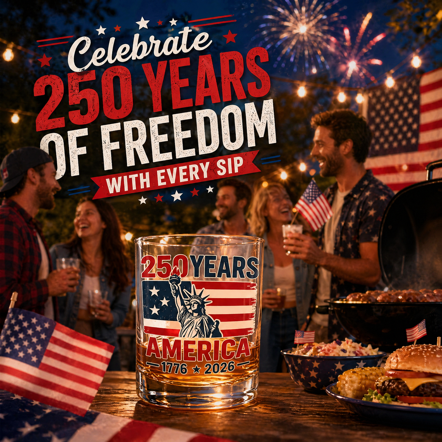 250th Anniversary American Patriotic Whiskey Glass 1776-2026