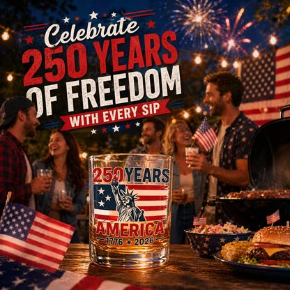 250th Anniversary American Patriotic Whiskey Glass 1776-2026