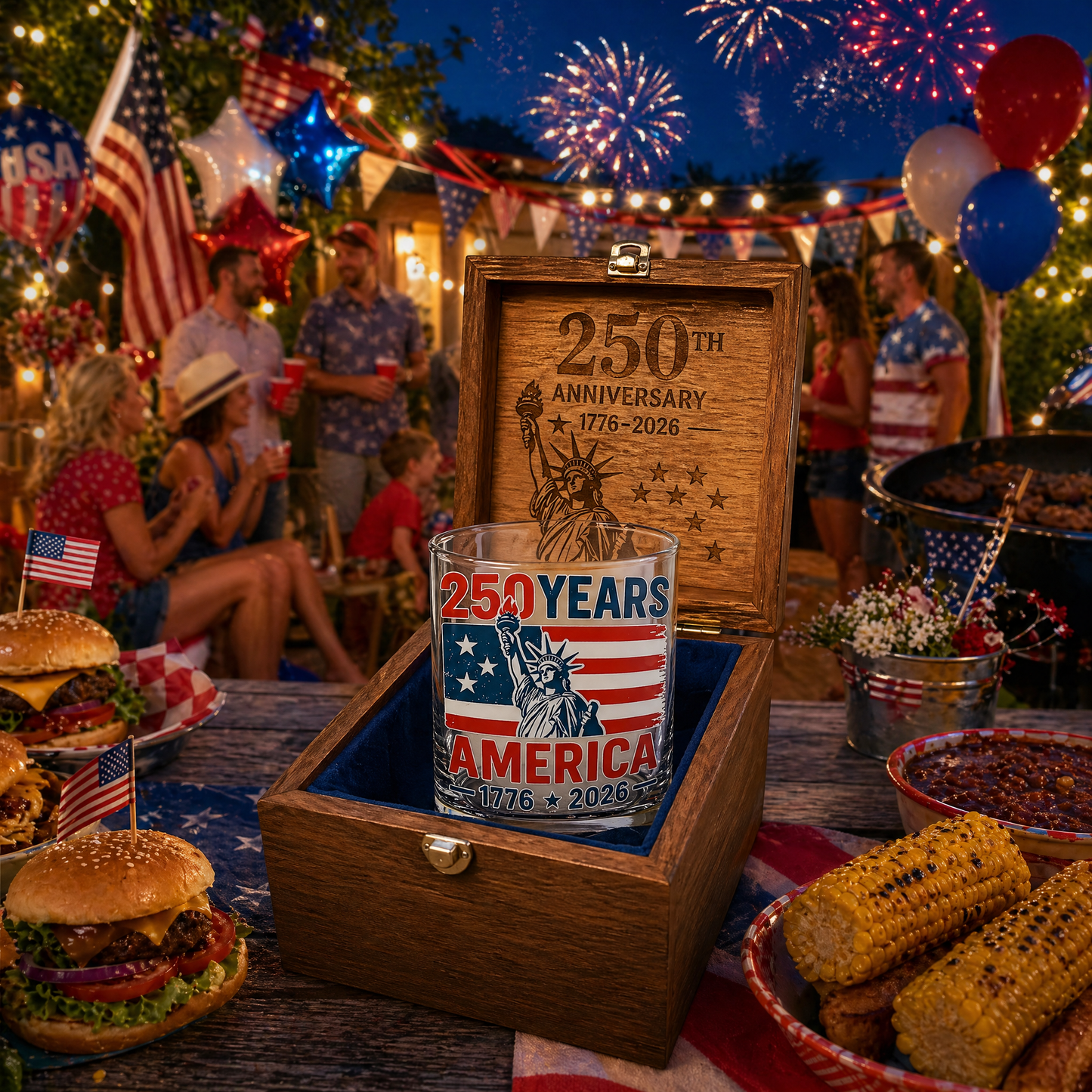 250th Anniversary American Patriotic Whiskey Glass 1776-2026