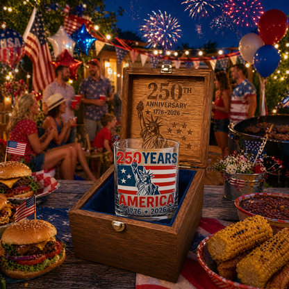 250th Anniversary American Patriotic Whiskey Glass 1776-2026