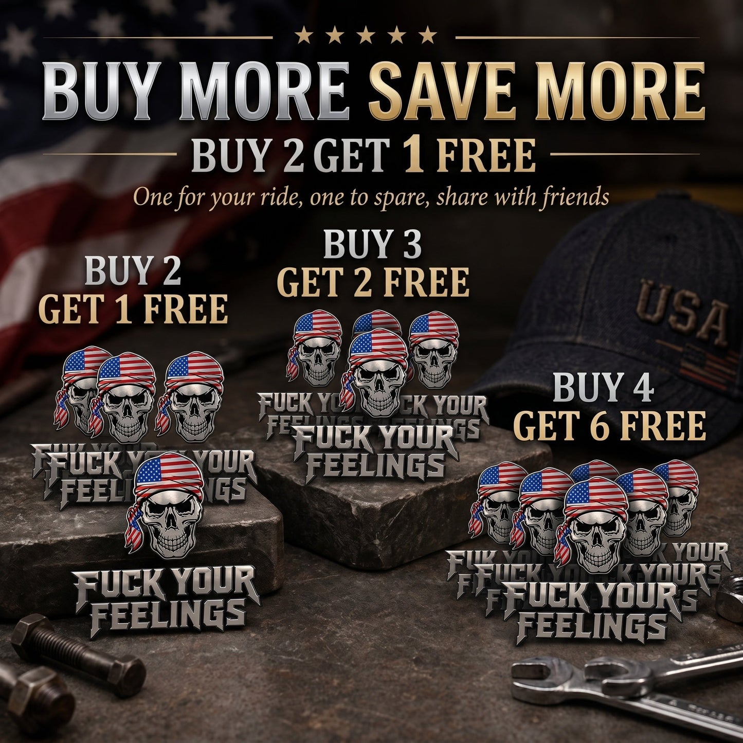 “F Your Feelings” Skull Truck Emblem