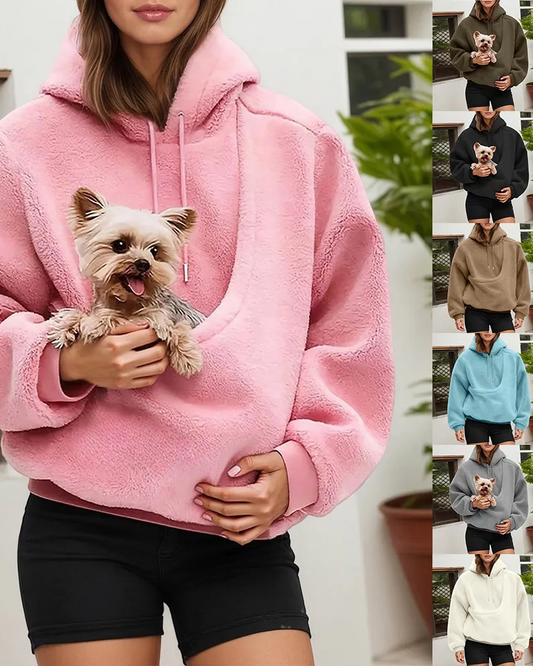 Women's Pet Pocket Hoodie Oversized Plush Carrier Pullover
