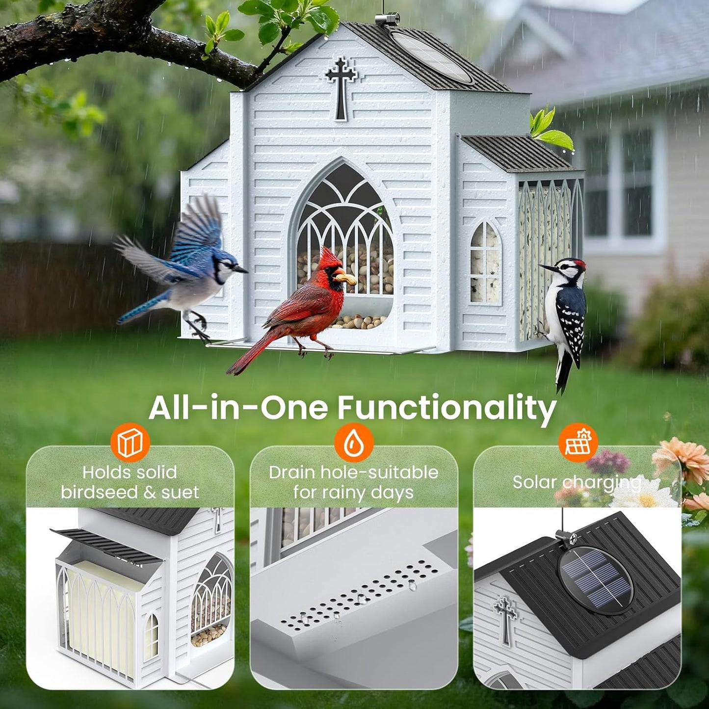 ✝️Church-Shaped Metal Solar Bird Feeder