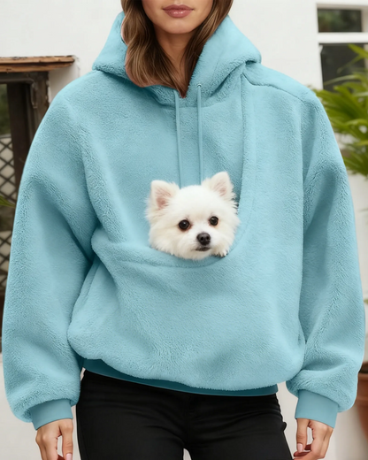 Women's Pet Pocket Hoodie Oversized Plush Carrier Pullover