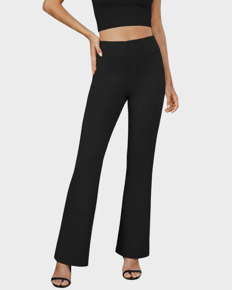 Womens High Waist Bootcut Trousers Stretch Office Pull On Slacks