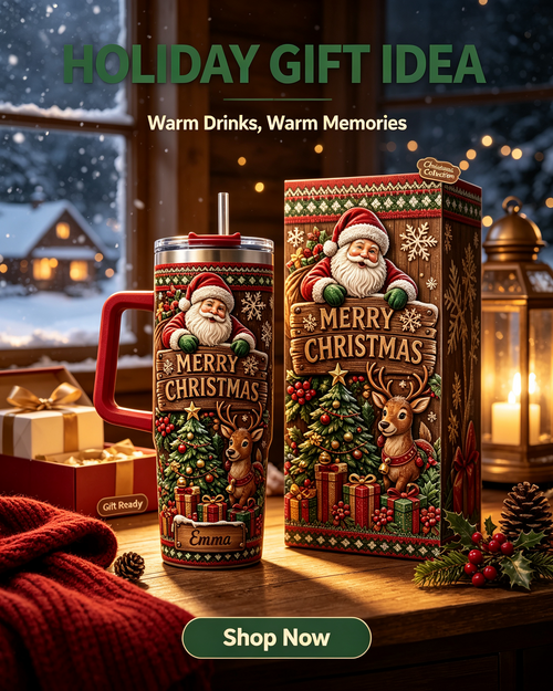 Personalized Merry Christmas Santa Reindeer 40oz Tumbler with Handle – Custom Name Holiday Gift 🎄🦌