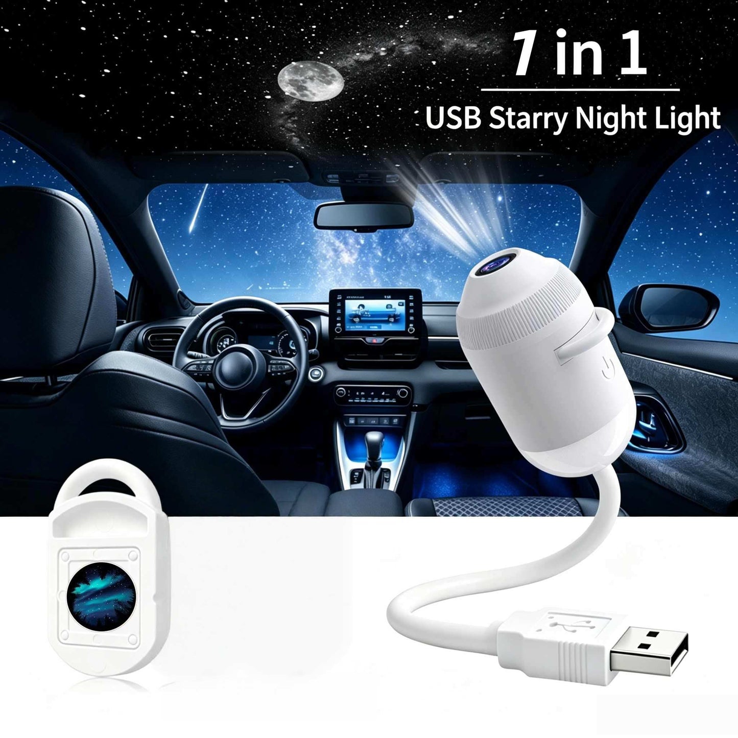 5D Mini Galaxy Star Projector – Dynamic Ambient Light for Bedroom, Car & Home