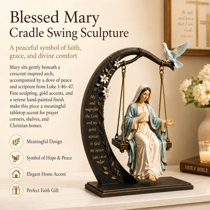 🔥LAST DAY 50% OFF - 🙏Blessed Mary Cradle Swing Sculpture – Luke 1:46 Faith Table Decor | Holy Virgin Prayer Rocking Decor with Dove & Crescent Arch🕊️
