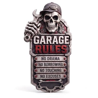 🔥Last Day 50% OFF💀Personalized Garage Rules Skull Mechanic Sign | Custom Name Vintage Garage Wall Decor