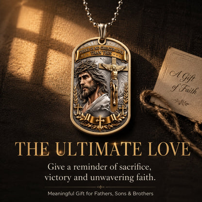 ✝️ "The Ultimate Love" Reversible Christian Dog Tag Necklace | Jesus Crucifix & Empty Tomb