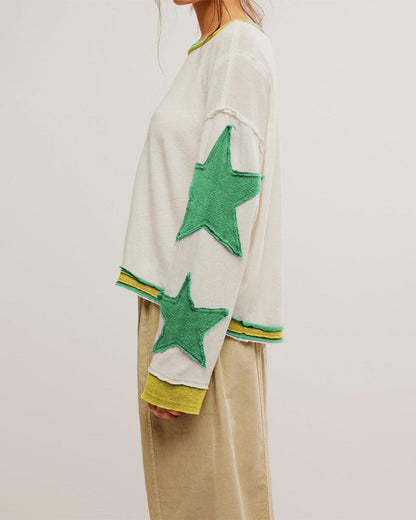 Fashionable Round Neck Hooded Thin Loose Star Hoodie