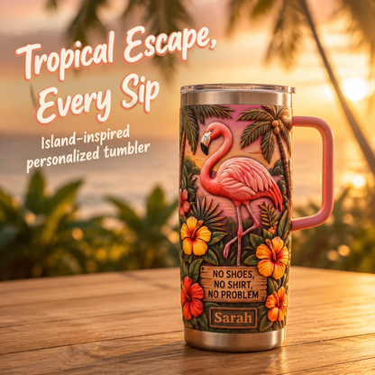 🔥Last Day 50% OFF🌺Island Life Flamingo Tropical Tumbler | 30/40oz Stainless Steel Mug・Vacation Insulated Cup With Handle