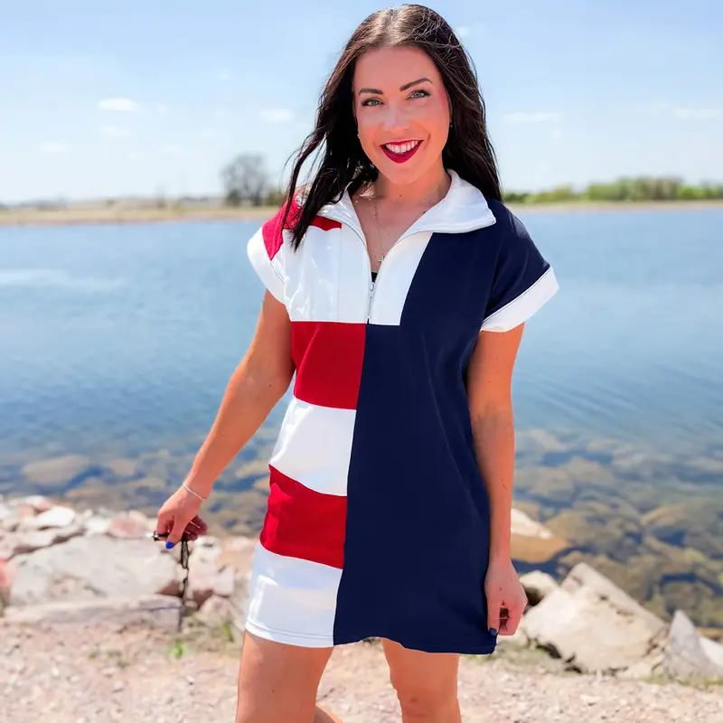 Women's Navy Colorblock Stripe Dress