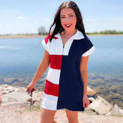 Women's Navy Colorblock Stripe Dress