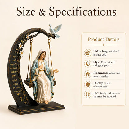 🔥LAST DAY 50% OFF - 🙏Blessed Mary Cradle Swing Sculpture – Luke 1:46 Faith Table Decor | Holy Virgin Prayer Rocking Decor with Dove & Crescent Arch🕊️