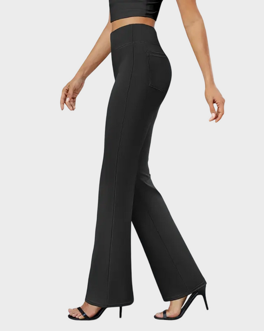 Womens High Waist Bootcut Trousers Stretch Office Pull On Slacks