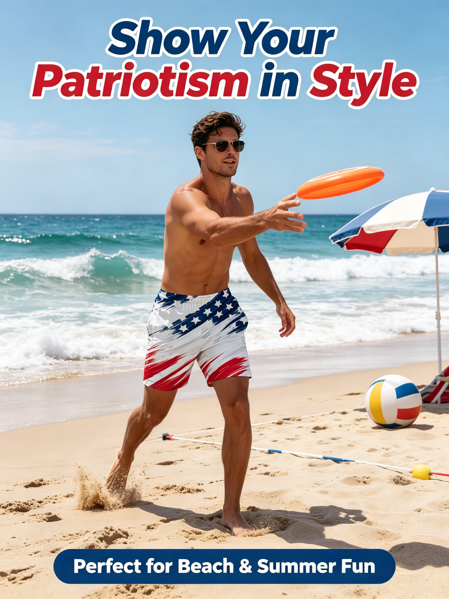 Men's American Flag Beach Shorts – Quick-Dry Drawstring Swim Trunks | Patriotic Summer Essential