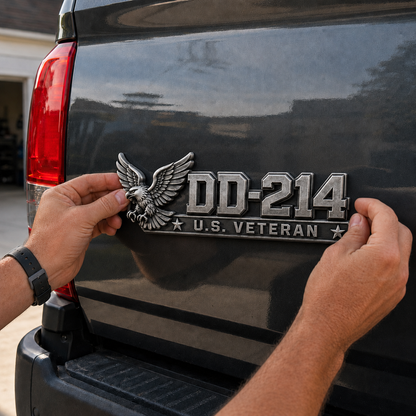 🔥 DD-214 U.S. Veteran Metal Car Emblem | A Proud Tribute To Those Who Served