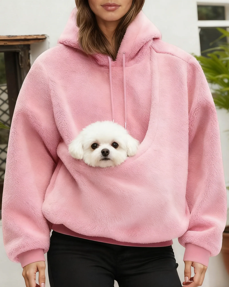 Women's Pet Pocket Hoodie Oversized Plush Carrier Pullover