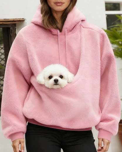 Women's Pet Pocket Hoodie Oversized Plush Carrier Pullover