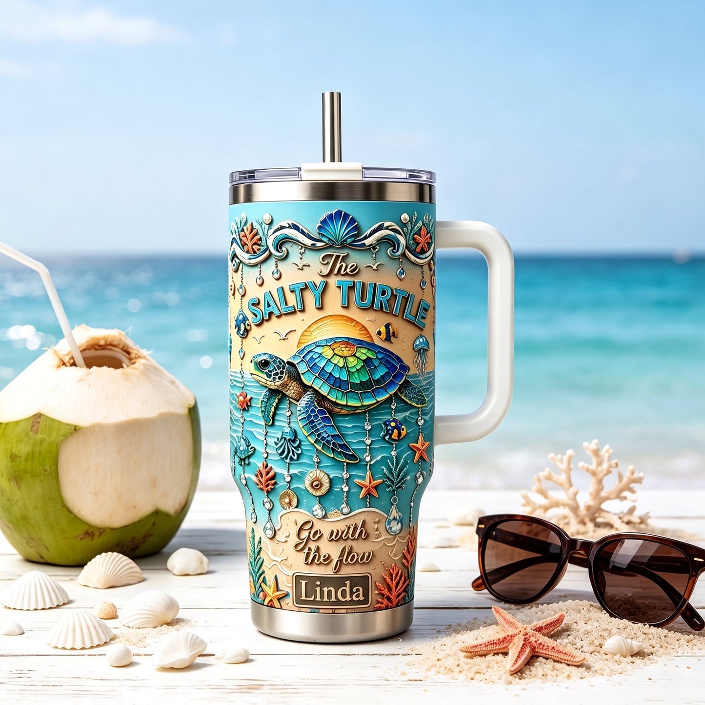 🏖️Personalized Sea Turtle Ocean Tumbler With Name🌴🌊