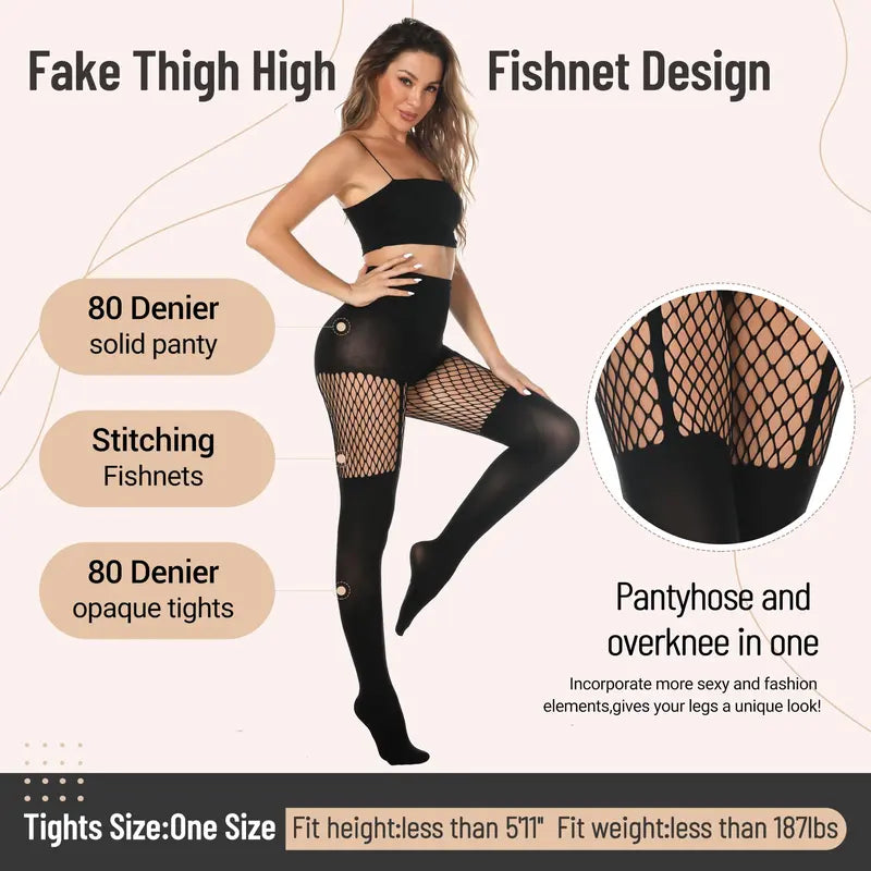 Women's Sexy Fishnet Mock Thigh High Stockings