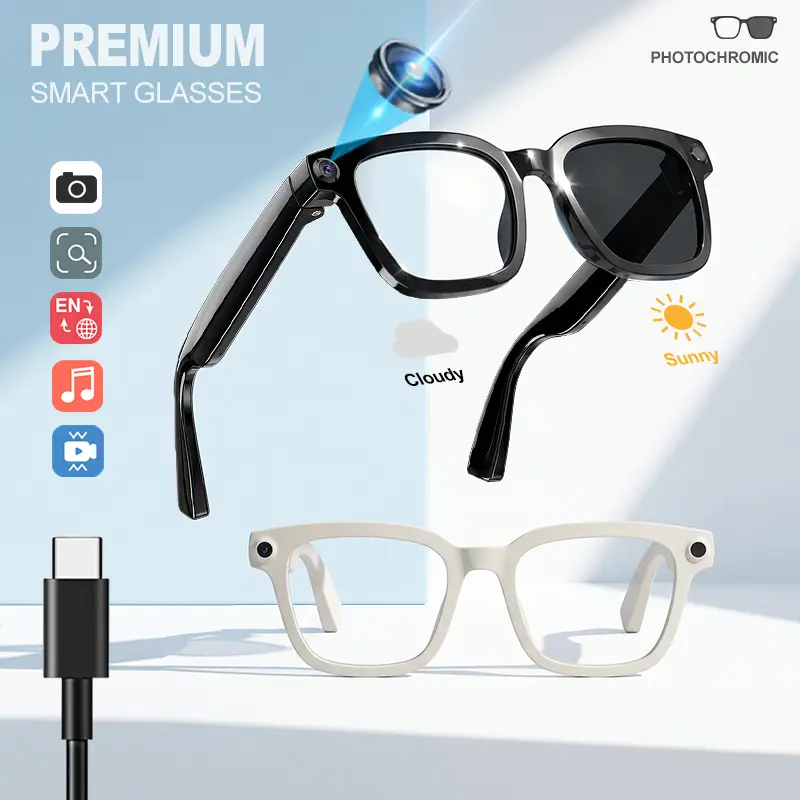 Smart Audio Glasses with HD Camera Bluetooth Wireless Open Ear Sound Anti Blue Light Outdoor