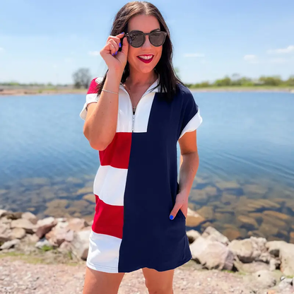 Women's Navy Colorblock Stripe Dress