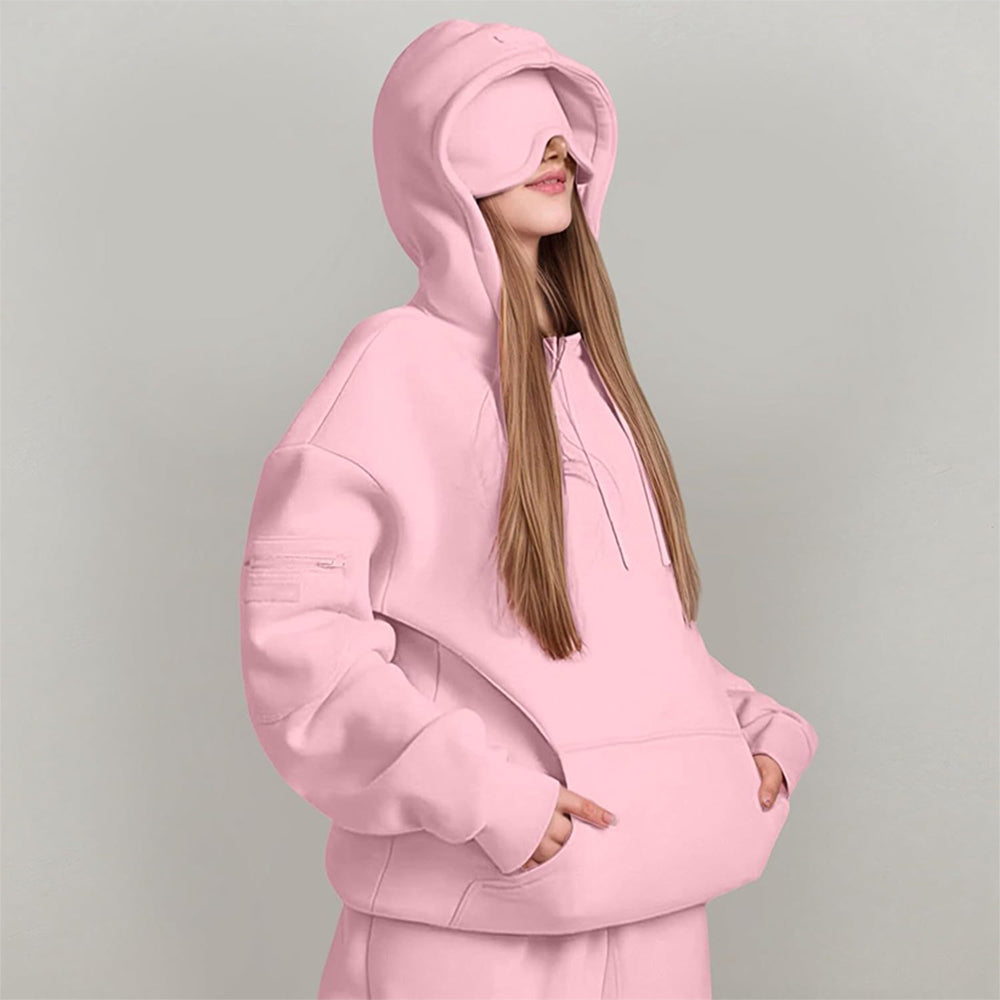 Airplane Model Travel Hoodie Eye Mask Built in Long Sleeve Oversized Sweatshirt