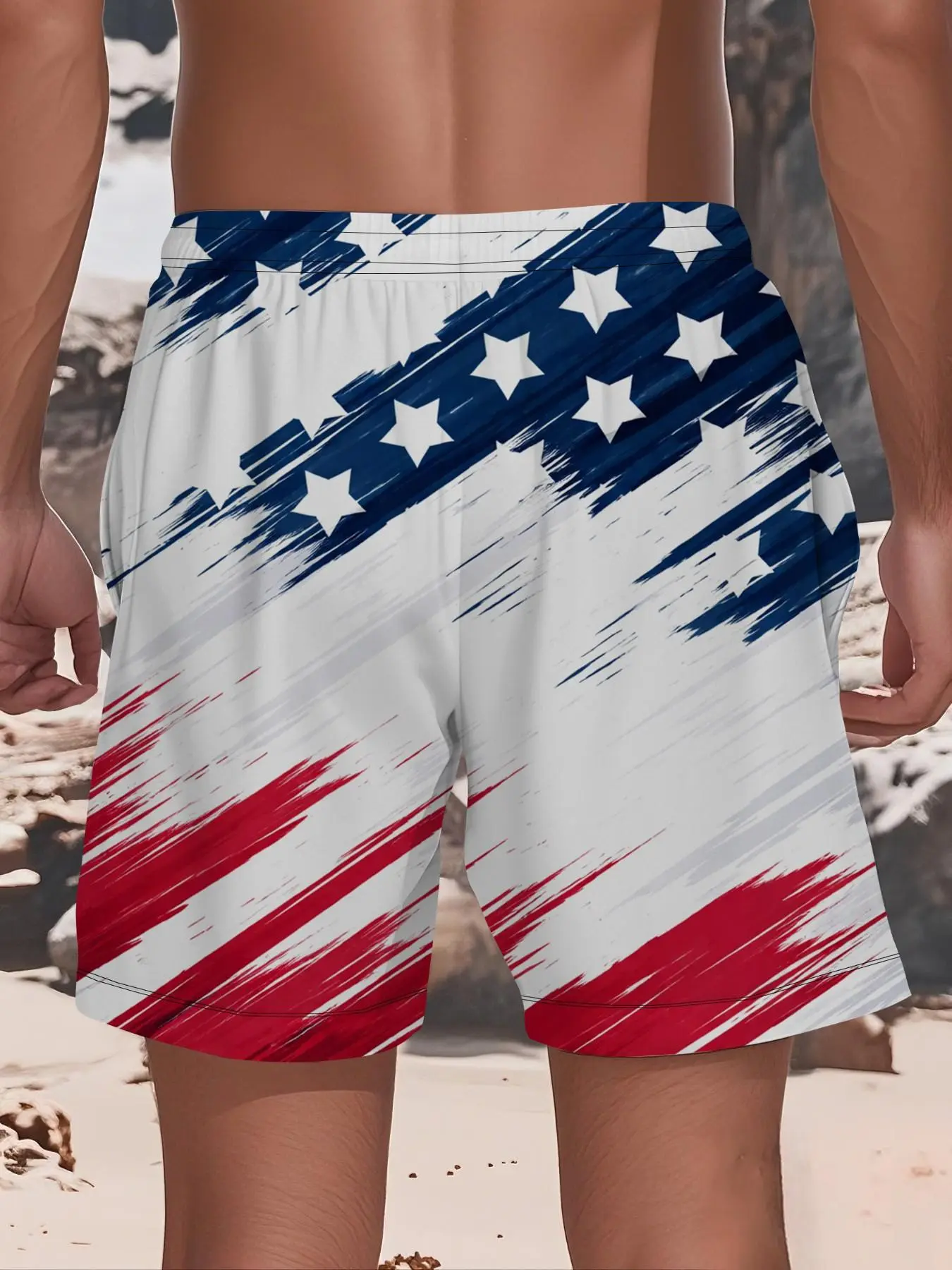 Men's American Flag Beach Shorts – Quick-Dry Drawstring Swim Trunks | Patriotic Summer Essential