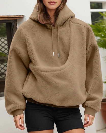 Women's Pet Pocket Hoodie Oversized Plush Carrier Pullover